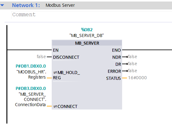 Modbus block in ladder logic